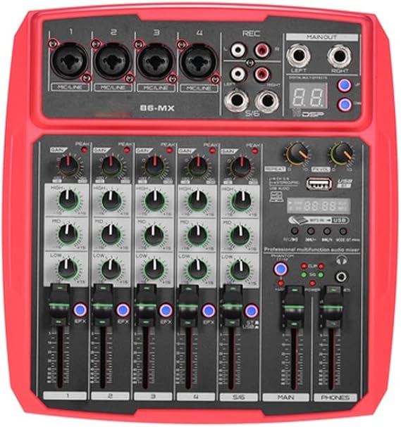 B6-MX Portable 6-Channel Sound Card Mixing Console Audio Mixer Built-in 16 DSP 48V Phantom Power Supports BT