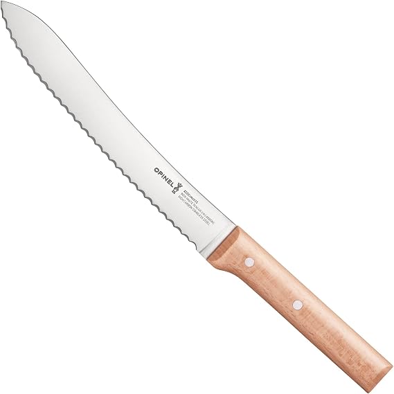 Opinel Parallele Bread Knife Serrated, Curved Blade for Slicing Bread and Tough Rinds, High Carbon X50CrMoV15 Stainless Steel, Made in France