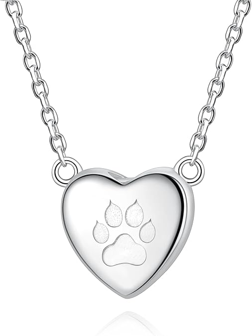 Fookduoduo 925 Sterling Silver Paw Print Urn Necklaces for Ashes - Cremation Heart Urns Keepsake Necklace Jewelry for Pet Lovers