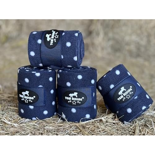 TGW RIDING Horse Polo Leg Wraps, Equine Fleece Polo Wraps Set of 4 - Horse Leg Bandages Navy Blue
