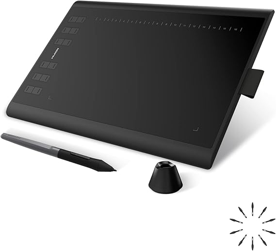 HUION Inspiroy H1060P Graphics Drawing Tablet, 10 x 6.25 in, 12+16 Hot Keys | 8192 Pressure Levels, Battery-Free Stylus, Digital Art Tablet Works with Mac, Windows PC and Android