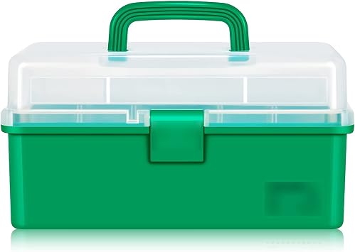 Portable Tool Box Transparent Organizers Plastic Tool Box for Art Supply Craft Storage Toolbox with Removable Foldable 3-layer Tray Small Parts Box (Color : G)