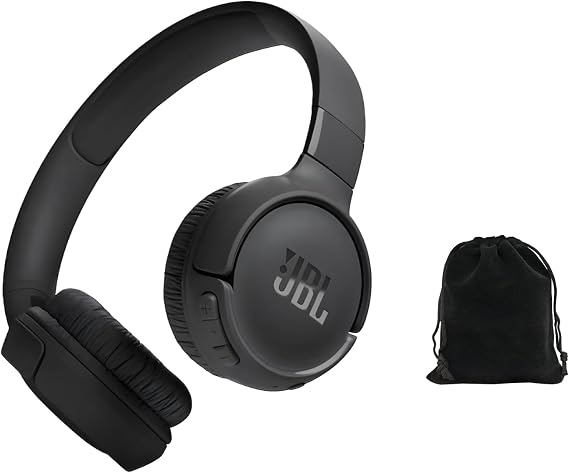 JBL Tune 525BT Wireless Over-Ear Headphones Experience Deep Bass and Seamless Connectivity - 57H Battery Life - Speed Charge - Bluetooth 5.3 - Includes Storage Pouch, Black, Tune525BT-Pouch