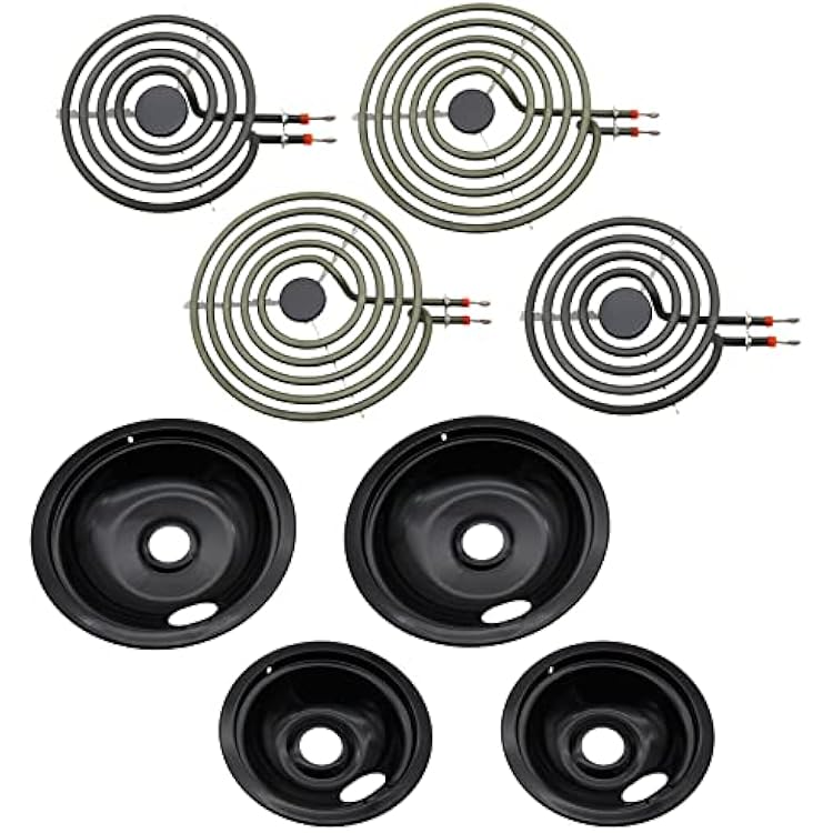 Siwdoy 318067041 318067051 Porcelain Drip Pan Set and MP22YA Electric Range Burner Element Unit Set, Compatible with Frigi-daire Ken-more Range Oven Replaces 5304430149 5304430150