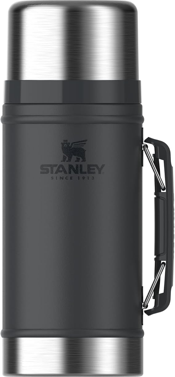 Stanley Classic Legendary Large Food Jar 1.0 qt | Vacuum Insulated Food Container | Wide Mouth Screw On Lid | Packable for Travel | Stainless Steel with Leakproof Lid | BPA-Free | Black 2.0