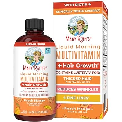 MARYRUTHS Liquid MultivitaminHair Growth | Biotin 10000mcg | Lustriva Hair Growth Supplement | Clinically Tested in Women for Thicker Hair&Facial Wrinkle | Skin Care | Ages 18 | 15.22 Fl Oz