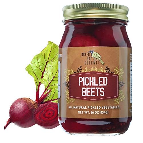 Green Jay Gourmet Fresh Classic Pickled Beets - Grandmas Original Recipe - Sweet, Tangy, and Vinegary Brine - Simple Natural Ingredients - Freshly Made & Hand Jarred - 16 Ounce Jar