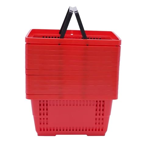 12 Pcs Shopping Baskets, Supermarket Shopping Basket with Handles, Plastic Shopping Baskets Grocery Convenience Store Retail Tote for Supermarket Convenience Store Shopping Red