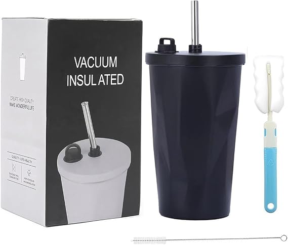 20 OZ Stainless Steel Insulated Tumbler with Lid &amp; Straw, Black