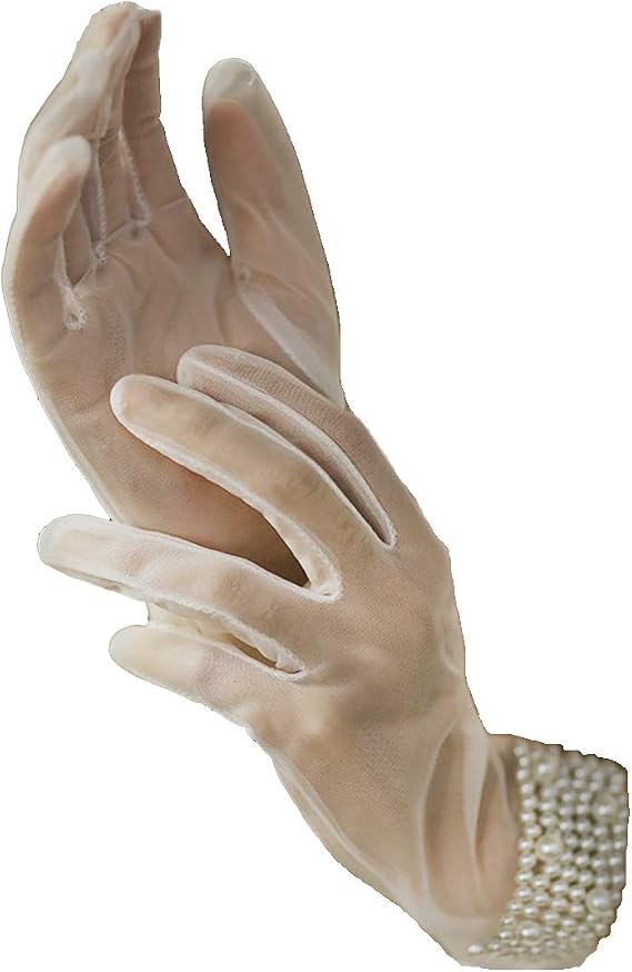 Women Short Tulle Wrist Length Full Fingers Bridal Wedding Chruch Party Gloves