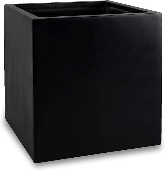 Pottery Pots Black Square Planter Box Indoor Outdoor Flower and Tree Large Cube Planting Pot 16" X 16" - Fiberstone