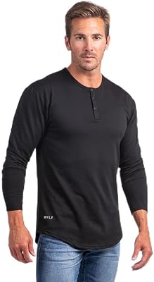 BYLT Drop-Cut Henley Long Sleeve Mens Shirt, 3-Button Closure, Long Sleeve, Casual T-Shirt