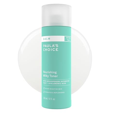 Paulas Choice Calm Nourishing Milky Toner for Sensitive Skin, Calms + Soothes Redness, Suitable for Rosacea-Prone & Eczema-Prone Skin, Fragrance-Free, 4 Fl Oz.