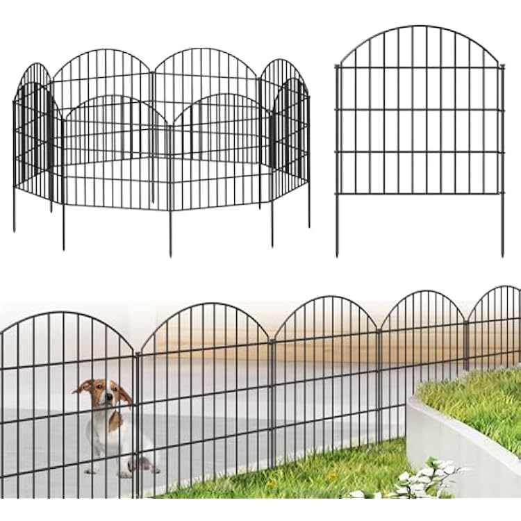 Metal Garden Fence 28in H x 18.7ft L, 8 Panels  9 Stakes Dog Fence Border Fence Animal Barrier, No Dig Garden Fencing for Yard Flower Bed Lawn Patio Outdoor, CTW2829 Black
