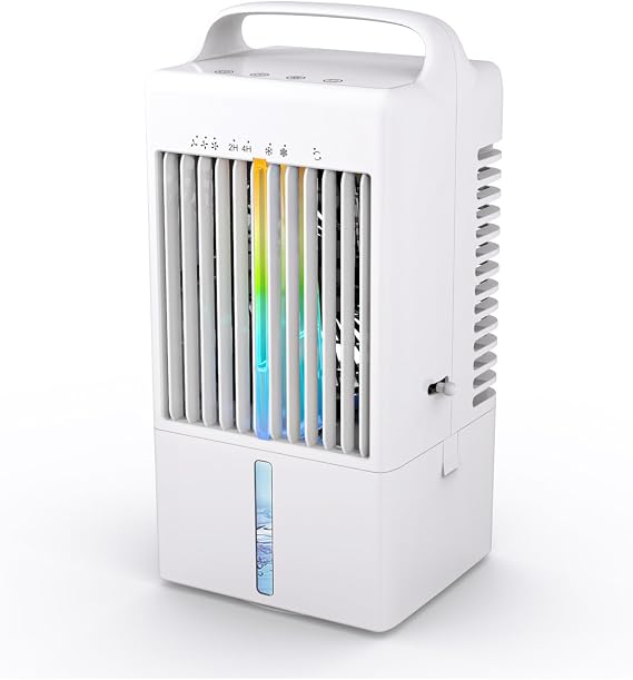 Portable Air Conditioners Ac Unit with 900ML Water Tank 3 Wind Speeds 2/4hTimers 7 kinds of Colorful Lights Cooling Fan with 70° Oscillating Portable Ac Units for Room Camping Car