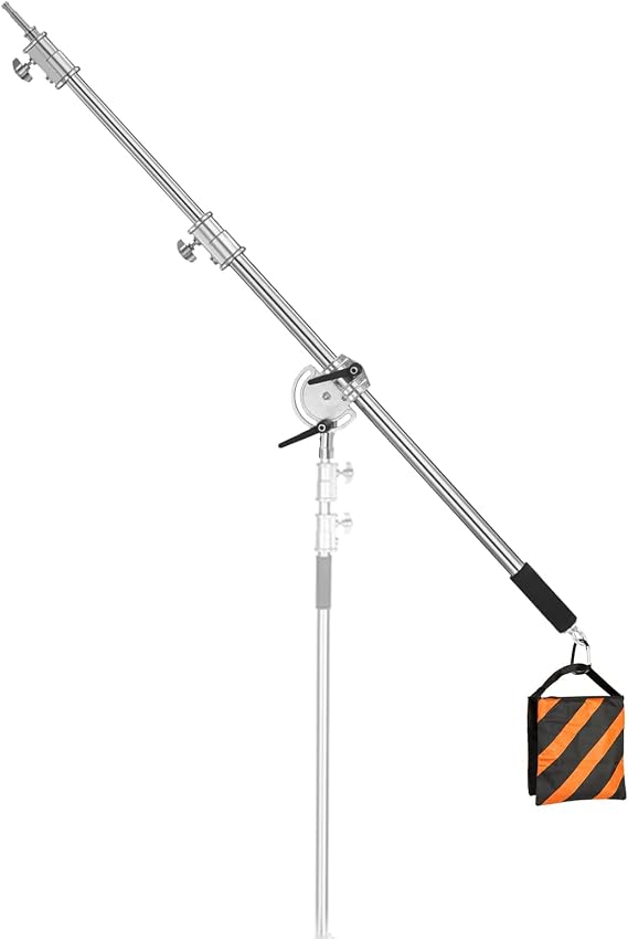 3.6-8.2ft Stainless Steel Heavy Duty Boom Arm for C-Stand w/Sandbag | Adjustable Overhead Crossbar Holding Arm with Universal Baby Pin Adapter for Studio Monolight, Softbox, Strobe Photography