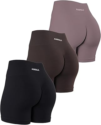 AUROLA Power Workout Shorts for Women Tummy Control Squat Proof Ribbed Thick Seamless Scrunch Active Short