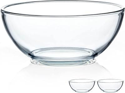 NUTRIUPS 8 Inch Medium Glass Bowls Set of 2, 54oz Glass Serving Bowl Set, Clear Tempered Glass Mixing Bowls for Kitchen Microwave and Oven Safe 8 inch, Set of 2