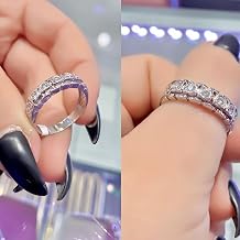 925 Sterling Silver AAA Zircon Chain Chain Link Rings, Link Cubic Zirconia Ring Statement Eternity Ring Wedding Bands Size 9