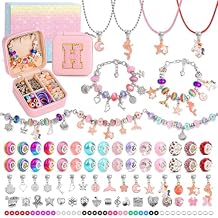 LifeisLuck Charm Bracelet Making Kit - 110 Pcs Beads Jewelry Making Kit, Unicorn & Mermaid Crafts Birthday Gifts with H Initial Personalized Bracelet Case