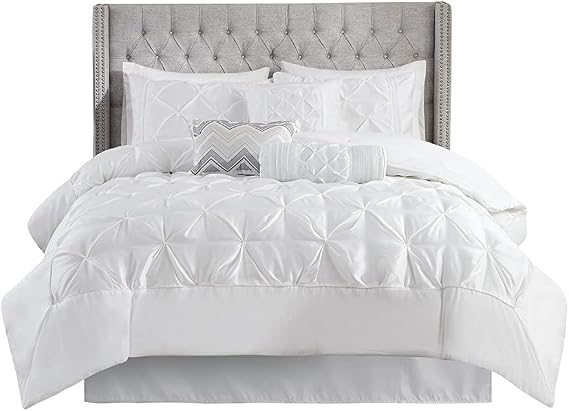 Madison Park Traditional Tufted Faux Silk Comforter Set, 7PC Queen