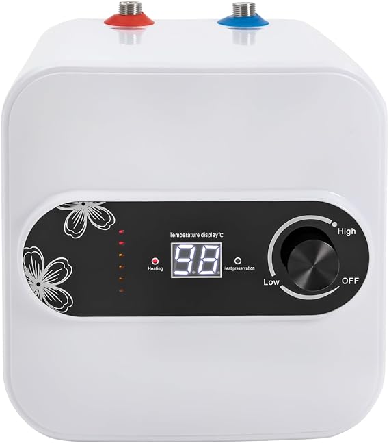 DHBREK Electric Mini-Tank Water Heater, 110V 2.1 Gallons 1.5KW White Instant Point of Use Hot Water Heater for Rv Trailer Bathroom Kitchen Under Sink Counter Cupboard 8L