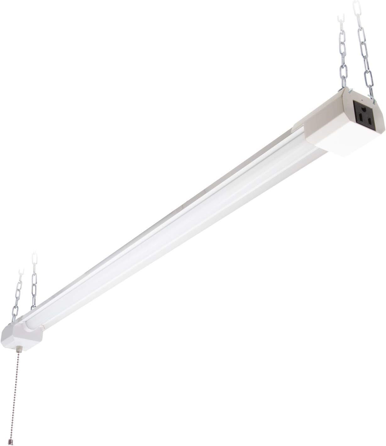 Maxxima 3 ft. Utility LED Shop Light Fixture, 30 Watt, Linkable, Frosted Lens 5000K Daylight 3000 Lumens, Plug in, Pull Chain