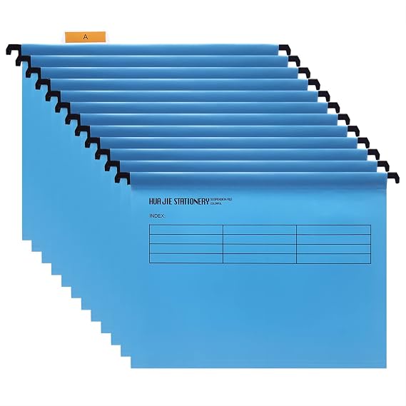 A4 Suspension Files with Tabs and Card Inserts for Filing Cabinets (Pack of 12, Blue) Polypropylene A4 Hanging Filing Storage Folders for Office Home School