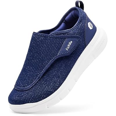 FitVille Diabetic Shoes for Men Extra Wide Slip-on Shoes for Swollen Feet Adjustable Walking Shoes for Elderly Foot Pain Relief Neuropathy - EasyTop Wings