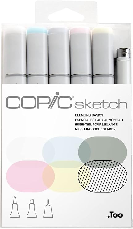 Copic Sketch, Alcohol-based Markers, 5 pcs + Multiliner Pen SP, Blending Basics