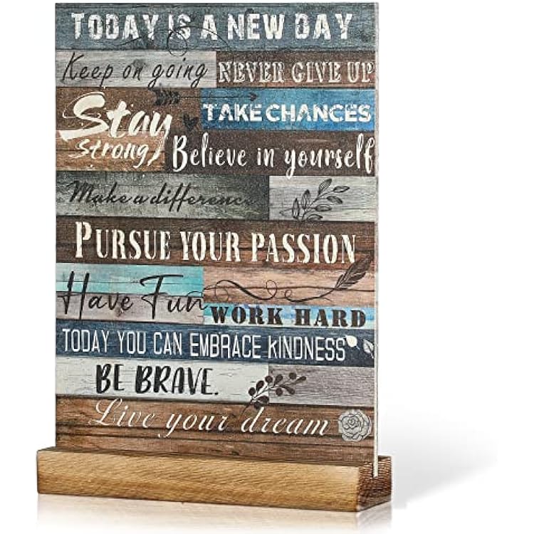 Desk Decor Presents Inspirational Encouragement Cheer Up Plaque Motivational Bathroom Decoration Modern Office Positive Quotes for Women Rustic Inspiring Art Table Decorative Wooden Sign with Stand