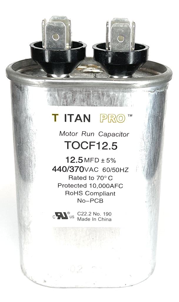 Titan Pro Oval Motor Run Capacitor, 12.5 Microfarad Rating, 370-440VAC Voltage - TOCF12.5