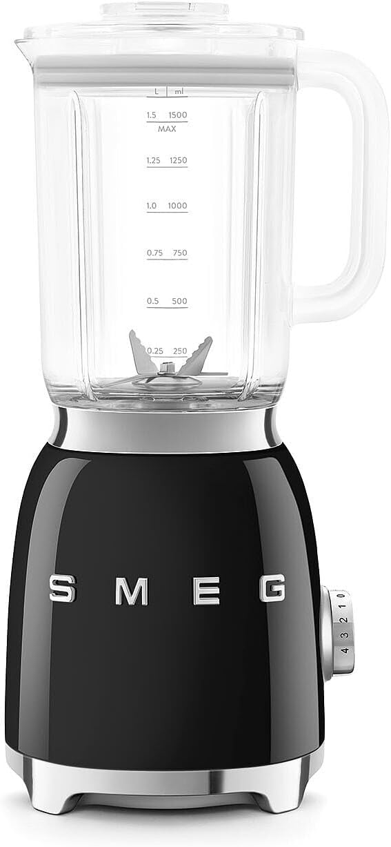 Smeg, Blender BLF03BLEU 1.5 L, 4 Speed, 4 Smoothie Functions, Pulse, Crushed and Self-Cleaning Ice, Motor Block and Measuring Cap, Non-Slip Base, Integrated Cord Storage, 800 W, Black