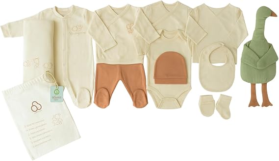 Kitikate 12-Piece Organic Newborn Layette Set Certified Cotton Baby Coming Home Outfit with Soother (Mommy's Little Duck, 0-3 Month)