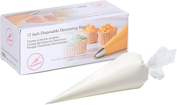 Keenpioneer Piping Bag - Disposable Cake Decorating Bag | 100 Count, 12 inch, Clear, Icing Pastry Bags for Cake, Cream Frosting and Cookie Decoration (Packaging May Vary)
