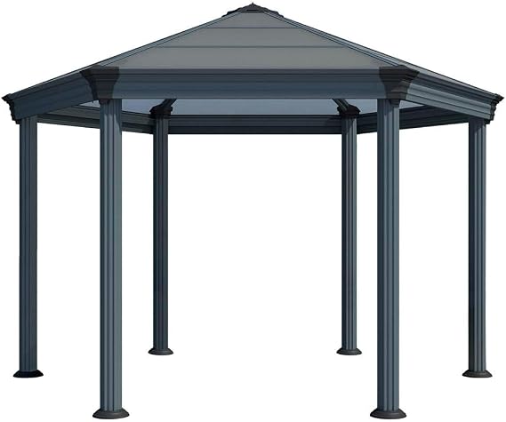 Palram - Canopia Roma 12' x 14' x 10 Hexagon Metal Gazebo, Gray/Bronze | Outdoor Hardtop Backyard Pool Canopy DIY Kit, Heavy-Duty Aluminum Metal Frame UV Protected Polycarbonate Roof, Year-Round Use
