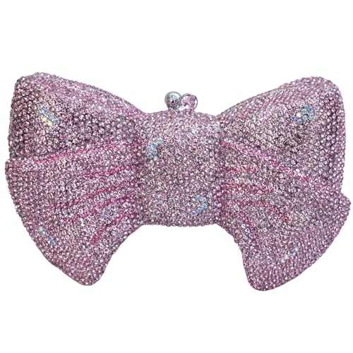 Handmade Inlay Rhinestone Bow Clutch Bag for Women, Sparkling Evening Party Wedding Purse with Detachable Pearl Chain