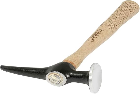 URREA Auto Body Hammer - 14" Straight Pein Finishing Hammer with Round Face, Square Face & Oak Handle - 1428