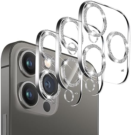 3 Pack Dengduoduo Tempered Glass Camera Lens Protector for iPhone 13 Pro 6.1" & iPhone 13 Pro Max 6.7", Glitter Diamond Sparkle Bling, Ultra HD, 9H Hardness, Anti-Scratch, Case Friendly, Easy to Install [No Affect on Night Shots]