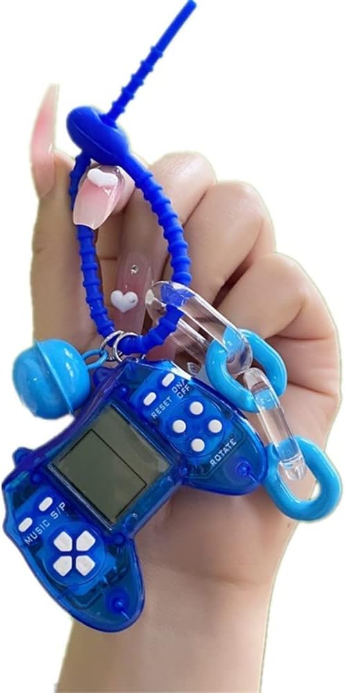 Pendant Retro Classic Game Console Keychain Playable Electronic Miniature Handheld Mini Games Machine with Keychain Ring Gift (TT)