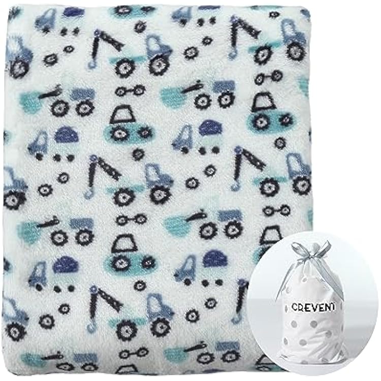 CREVENT 30X40 Cute Lightweight Silky Cozy Warm Baby Blanket for Boys Infant Toddler Newborn Unisex Crib Cot Stroller, for All Season - Blue Truck