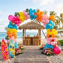 160Pcs Hawaiian Balloon Garland Arch Kit - Hot Pink, Blue, Yellow, Orange Tropical Balloons for Luau, Aloha, Beach,Pool Theme Party Decorations, Summer Birthday, Baby Shower Supplies
