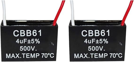 COMPSTUDIO 2Pcs 4UF 500V CBB61 Ceiling Fan Capacitor 2 Wire 50/60Hz