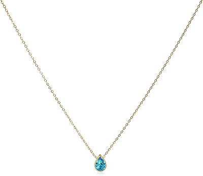 Badu 14K Gold Plated Created Gemstones 7x10mm Teardrop Necklace For Women Solitaire Cubic Zirconia Jewelry