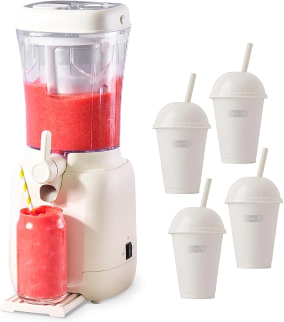 Dash Slushy & Frozen Drink Maker - Slushy Machine for Home, 32 Oz Countertop Frozen Drink Machine & Slushie Maker with Drip-Free Dispensing - Easy-Clean, Includes 4 Cups, Straws & Recipe Guide