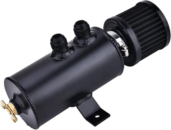 EVIL ENERGY 10AN Oil Catch Can 750ml Universal Baffled Breather Filter | Aluminum Baffled Oil Catch Can with Breather Filter, 2-Port Air Oil Separator, Black