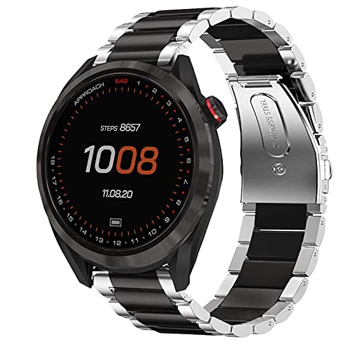 YOUkei Compatible with Garmin Approach S42 Band, Quick Release Stainless Steel Metal Replacement Straps Compatible with Garmin Approach S42  Approach S12  Garmin Forerunner 55 Silver-Black