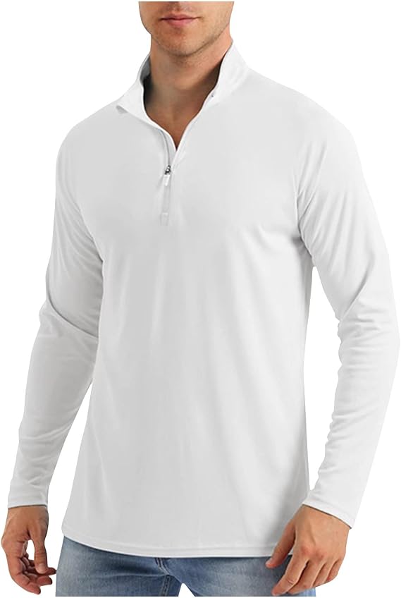 Long Sleeve Shirts for Men Loose Fit Breathable Sun Protection Fishing Shirts Casual Quarter Zip Pullover Top Tee