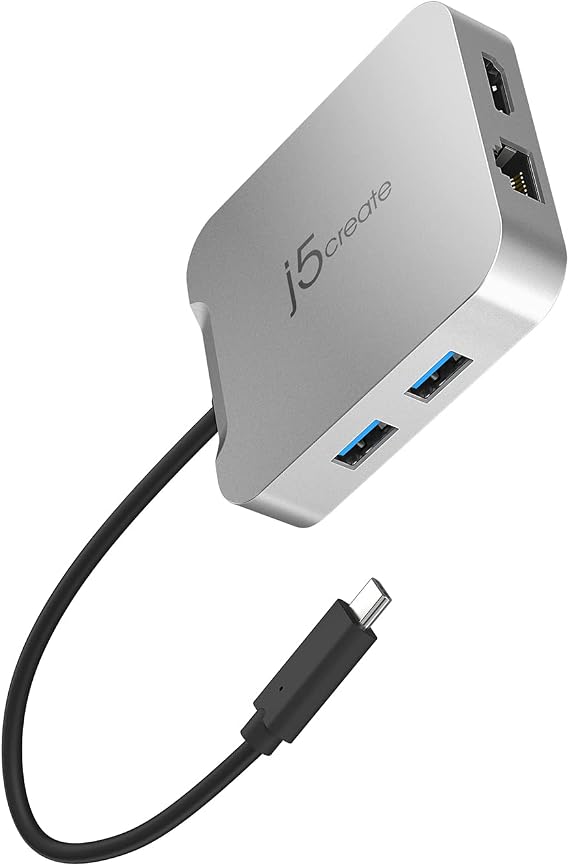 j5create USB C Hub - 4K 60Hz HDMI, 100W PD, 2 x USB-A, Ethernet | for Steam Deck, MacBook, ChromeBook, XPS, Surface Pro (JCD391)