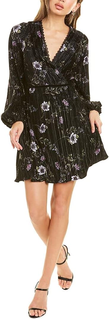 Womens Monique Lhuillier Pleated Velvet Mini Dress, 6, Black